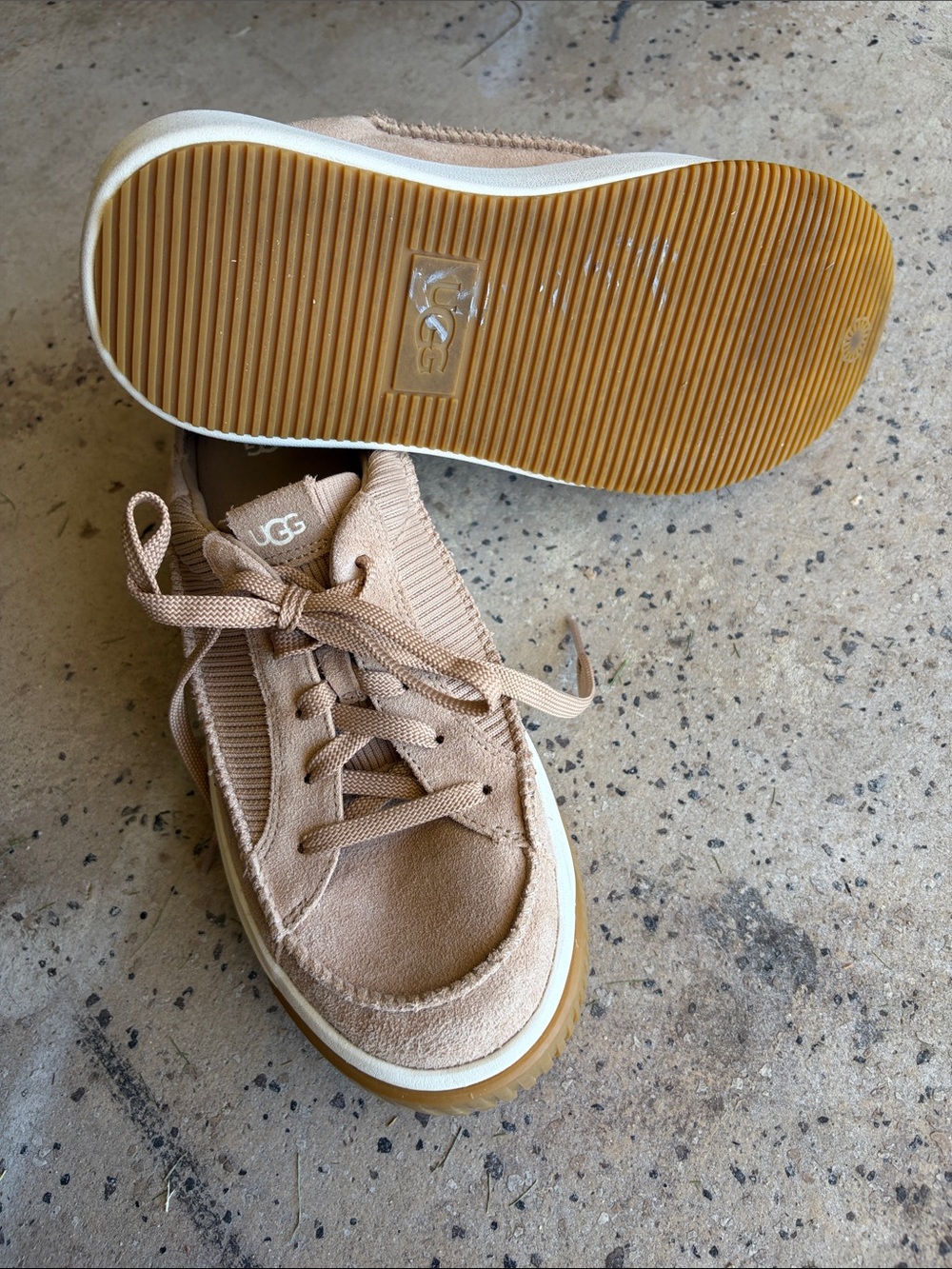 UGG Women's Tan Suede & Ribbed Knit Platform Slip On Sneakers - Picture 2 of 5